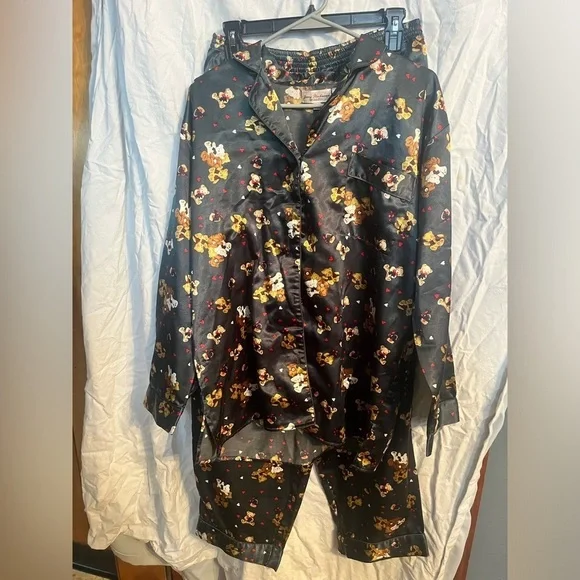 Jenny Buchanan Pajama Set Womens medium teddy bears and hearts forest green - Picture 1 of 8